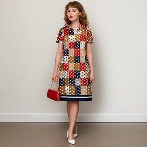 Nancy Greer designer 1960s mod polka dot colorblock shift dress retro vintage